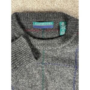 Vintage Claybrooke‎ Mens Wool Sweater Large Gray Plaid Crewneck Soft Warm